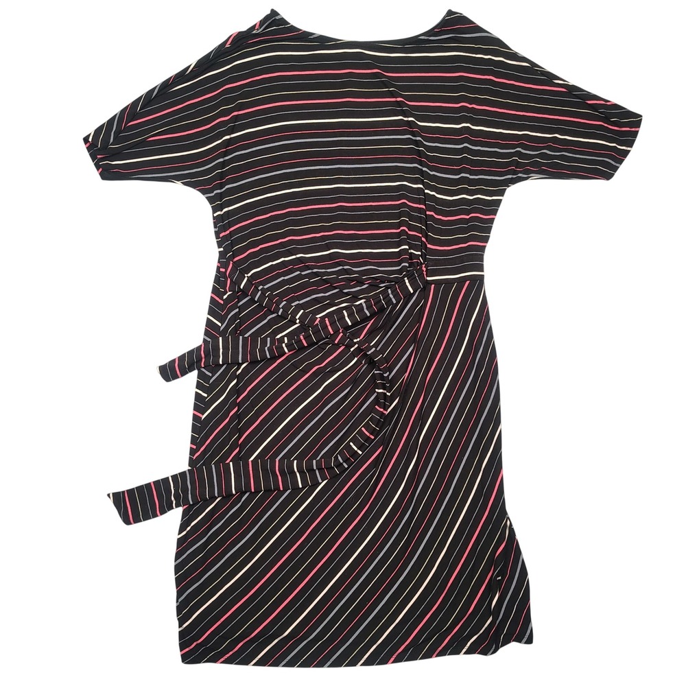 Ann Taylor Wrap Dress Women XL Black Striped Short Sleeve Rayon Jersey 50-392052